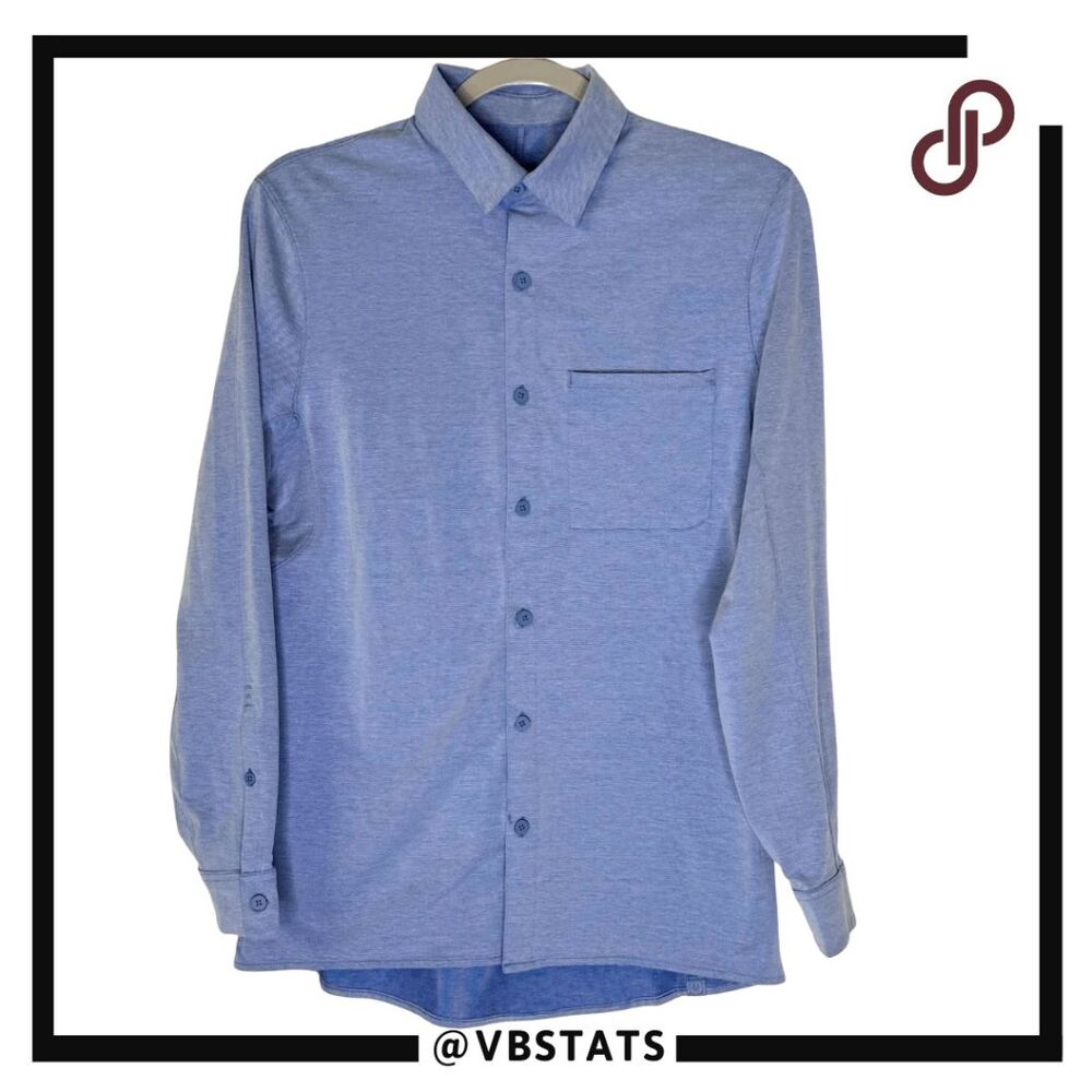 Lululemon Men's Commission Long Sleeve Button Up Shirt Blue White Size Medium‎